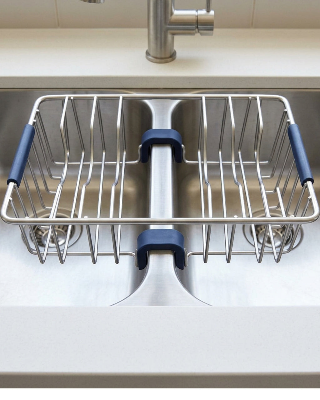 Wikva Divider Saddle Sink Draining Rack Steel Navy - Lifestyle view