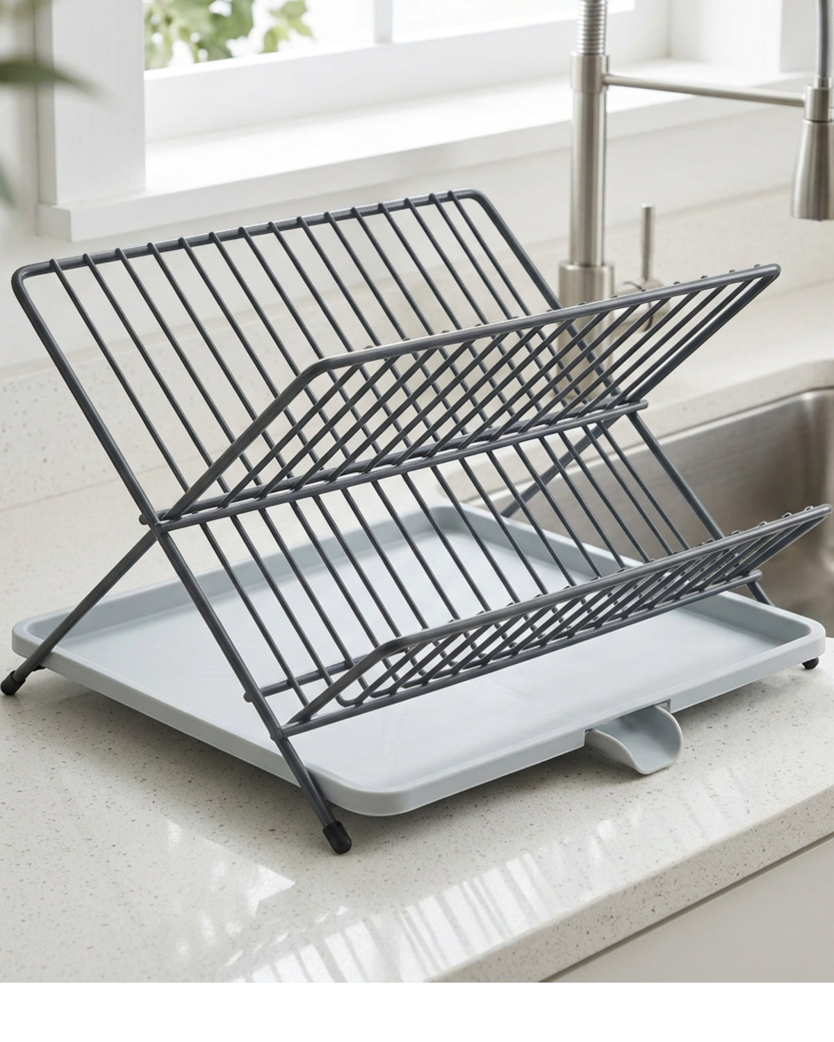 Wikva Folding A-Frame Dish Draining Rack Graphite Gray - Lifestyle view